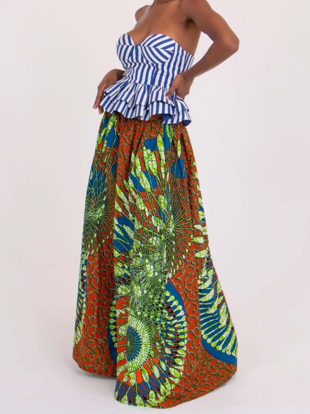 Chen Burkett New York Long Maxi Skirt African Print Orange Geometric Medium - Picture 5 of 11